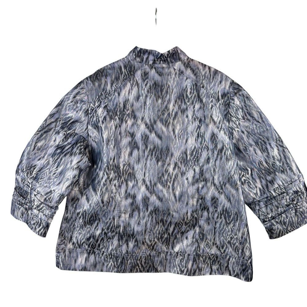 Chicos Women's Silver Metallic Jacket  Size XL 3 Blue  Zip Front Ruching